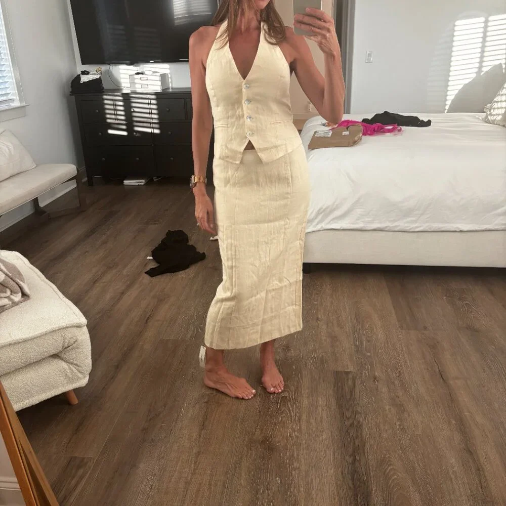Reformation Hazen Linen Two Piece Ivory - Size 4